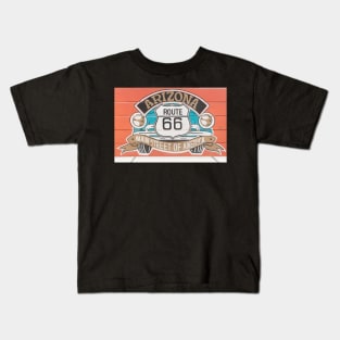 Route 66 vintage style sign on wooden boards Kids T-Shirt